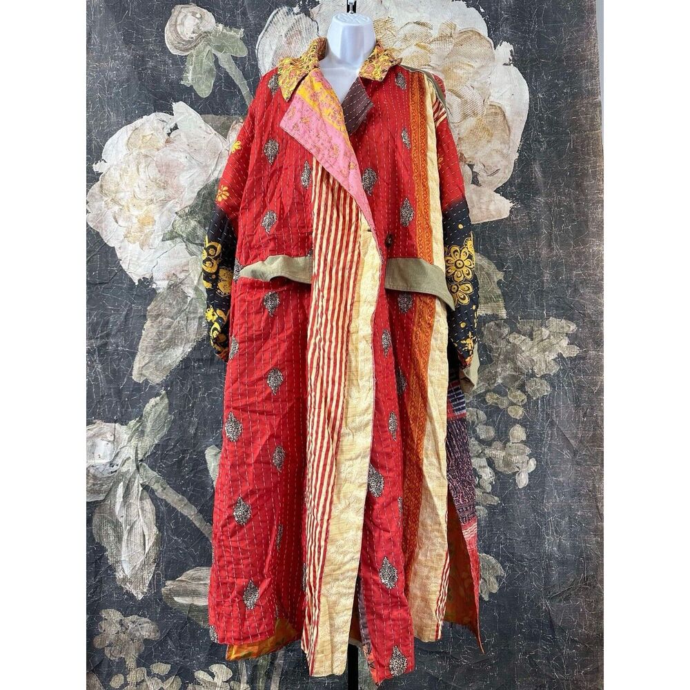 Free People Multicolor Patchwork Trench Coat - Red & Gold Accents - Picture 5 of 8
